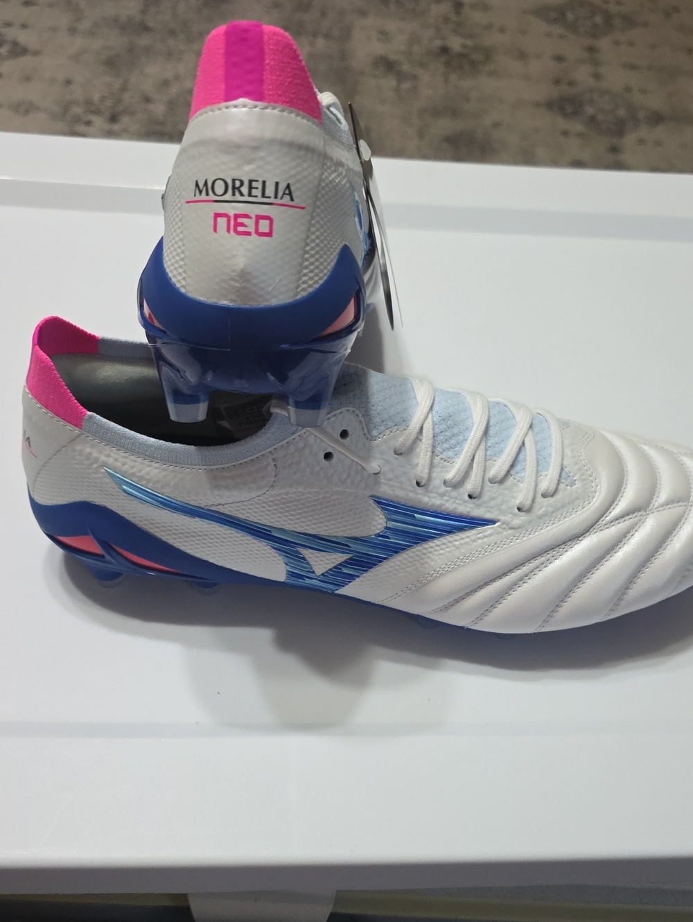 Mizuno Morelia Neo White Blue Pink Men’s Soccer Cleats